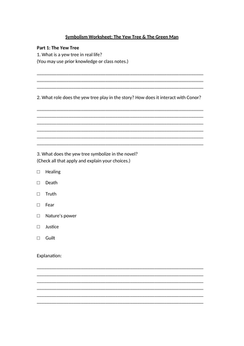 A Monster Calls - Symbolism - Yew Tree and the Green Man Worksheet