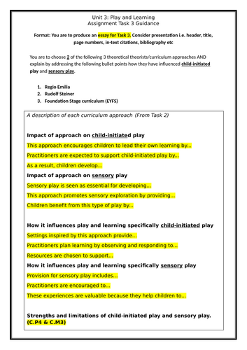 AAQ in Early Childhood Development, Unit 3, Learning aim C; Task 3