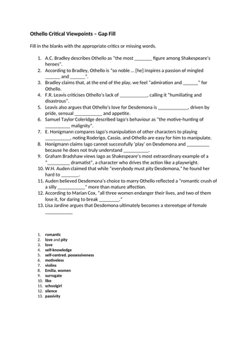 Othello Critic Gapfill