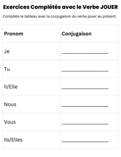 Jouer French verb worksheet