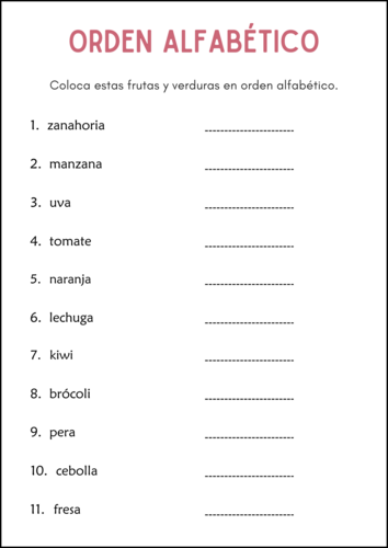 Orden Alfabético - Alphabetical Order Worksheets in Spanish - ABC Practice