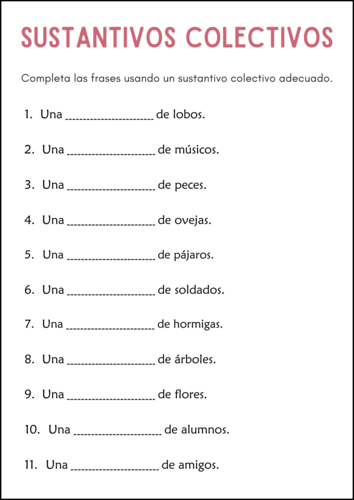 Sustantivos Colectivos - Collective Nouns Grammar Worksheets in Spanish