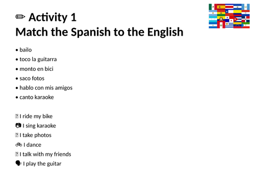 Spanish: Present Tense Hobbies and Time Phrases