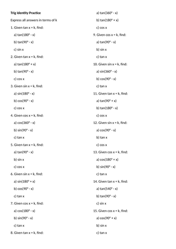 Trigonometry Identities
