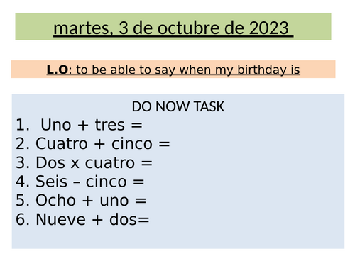 Spanish KS3 Numbers 1-31