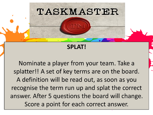 GCSE TASKMASTER THEMED PLENARY/REVISION LESSON