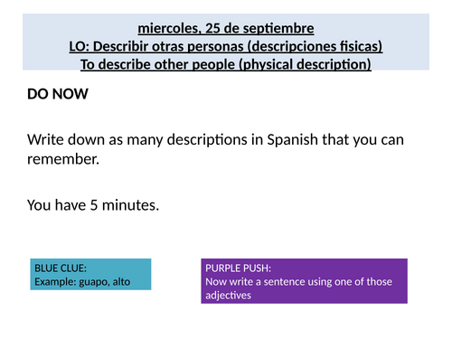 Spanish Family and Relationships with physical and personality Year 9  bundle