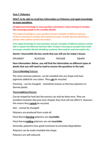 Year 9 - Polymers