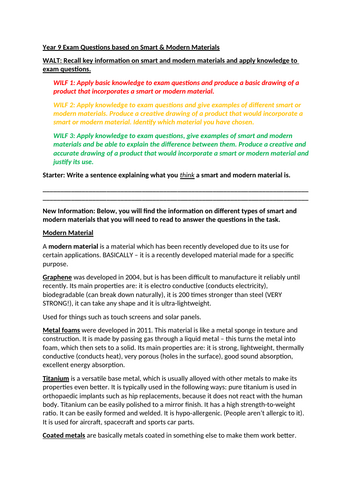 Year 9 - Smart and Modern Materials