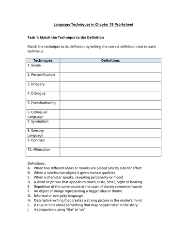 Room 13 - Language Techniques in Chapter 19  Worksheet