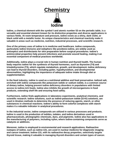 Chemistry: Iodine “Article & Questions” Assignment