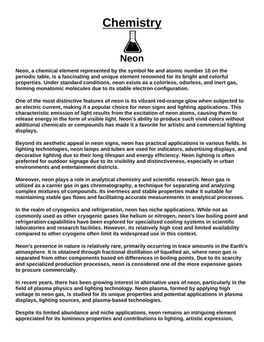 Chemistry: Neon “Article & Questions” Assignment