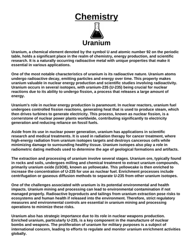 Chemistry: Uranium “Article & Questions” Assignment