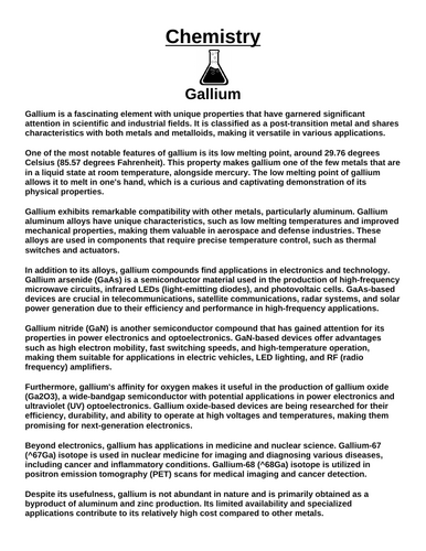 Chemistry: Gallium “Article & Questions” Assignment