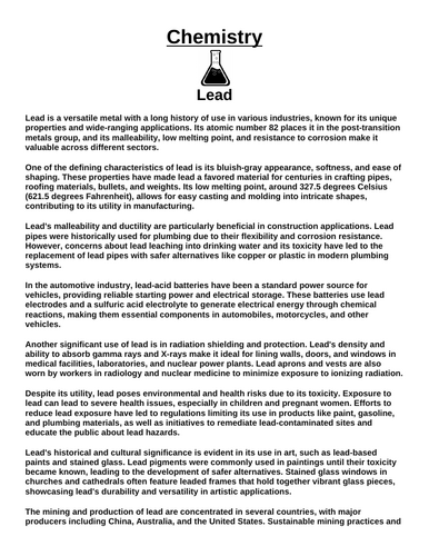 Chemistry: Lead “Article & Questions” Assignment
