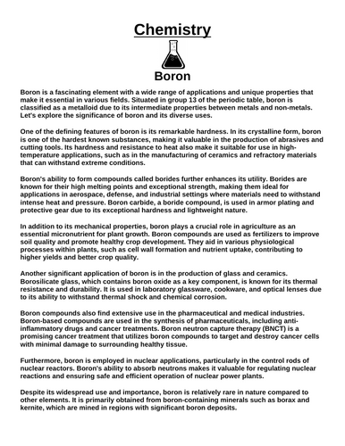 Chemistry: Boron “Article & Questions” Assignment