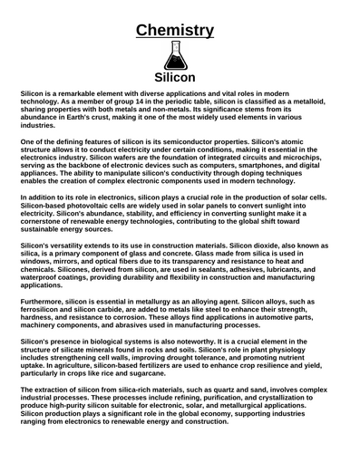 Chemistry: Silicon “Article & Questions” Assignment