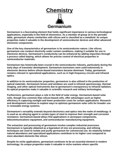 Chemistry: Germanium “Article & Questions” Assignment