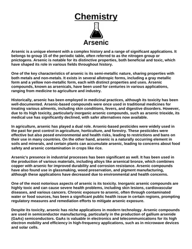 Chemistry: Arsenic “Article & Questions” Assignment