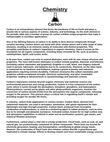 Chemistry: Carbon “Article & Questions” Assignment