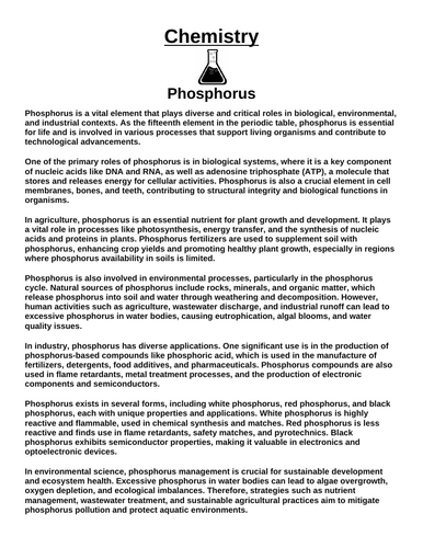 Chemistry: Phosphorus “Article & Questions” Assignment