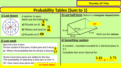 Probability Tables