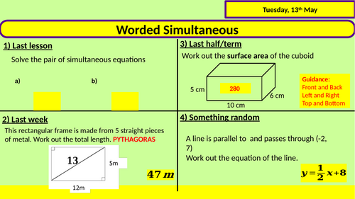 Worded Simultaneous Equations