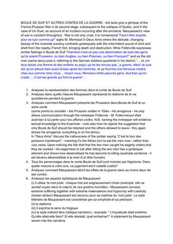 A LEVEL FRENCH teaching resource "Boule de suif et aurtes contes de la guerre"
