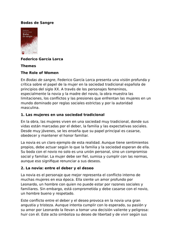 Bodas de Sangre – Federico García Lorca - Themes - The Role of Women