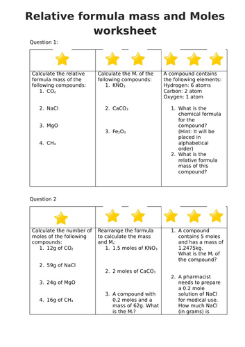 AQA Trilogy C4.1 RFM and Moles