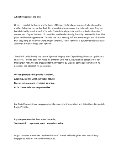 UNDERGRADUATE FRENCH: an introduction to Molière's "Le Tartuffe"