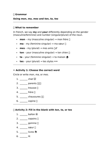 Studio 3 (Vert) - Module 5 - Mes priorités - Grammar - Mon, ma, mes, Ton, ta, tes