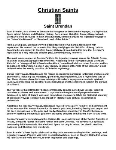 Saint Brendan “Article & Questions” Assignment