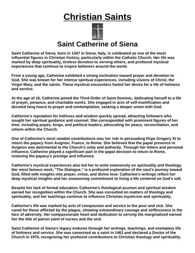 Saint Catherine of Siena “Article & Questions” Assignment