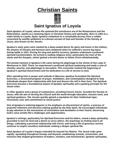 Saint Ignatius of Loyola “Article & Questions” Assignment