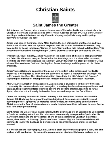 Saint James the Greater “Article & Questions” Assignment