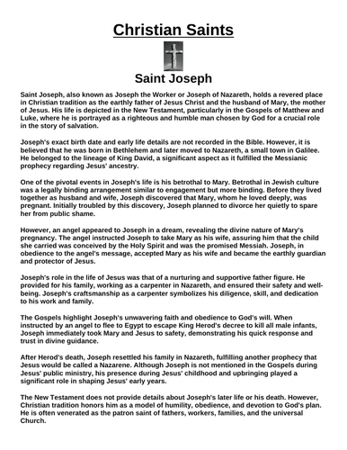 Saint Joseph “Article & Questions” Assignment