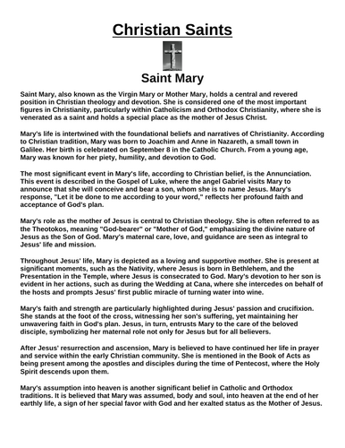 Saint Mary (Mother of Jesus) “Article & Questions” Assignment