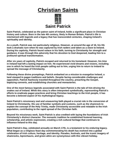Saint Patrick “Article & Questions” Assignment