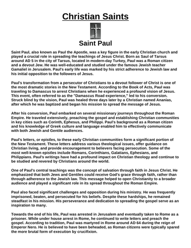 Saint Paul “Article & Questions” Assignment