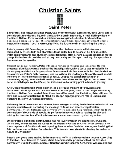 Saint Peter “Article & Questions” Assignment