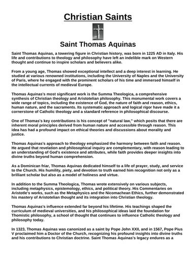 Saint Thomas Aquinas “Article & Questions” Assignment