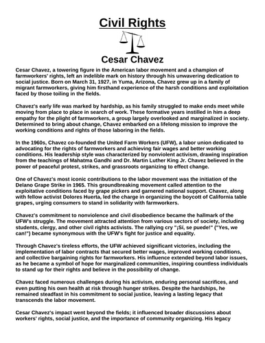 Civil Rights: Cesar Chavez “Article & Questions” Assignment