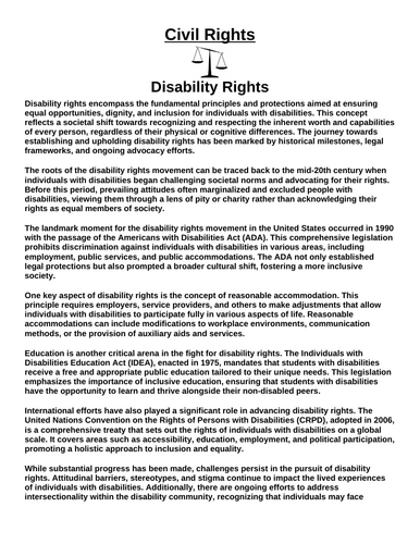 Civil Rights: Disability Rights “Article & Questions” Assignment