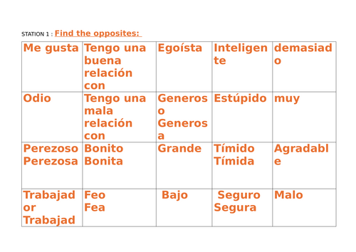 Carousel activity French and Spanish