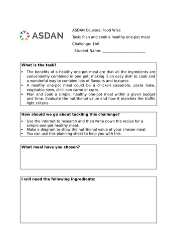 ASDAN Food Wise - One Pot Meal