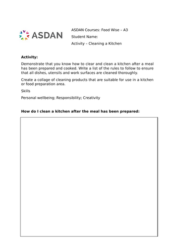 ASDAN Food Wise - Clean a Kitchen