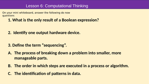 Computer Systems lesson 6 - Computational Thinking