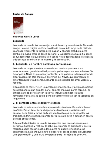 Bodas de Sangre – Federico García Lorca - Characters: Leonardo