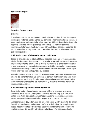 Bodas de Sangre – Federico García Lorca - Characters: El Novio